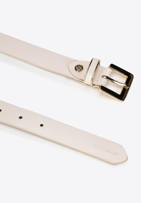 Women's skinny leather belt with a decorative buckle, cream, 98-8D-103-4-L, Photo 2