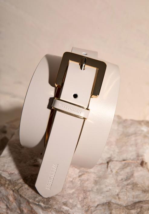 Women's skinny leather belt with a decorative buckle, cream, 98-8D-103-0-M, Photo 30