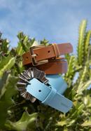 Women's leather belt with a decorative buckle, blue, 98-8D-107-7-S, Photo 31