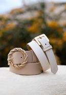 Women's leather belt with round braided buckle, beige, 98-8D-100-1-L, Photo 31