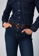Women's leather belt with a semi-round buckle, dark brown, 97-8D-918-4-L, Photo 15