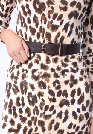 Women's leather belt with a semi-round buckle, dark brown, 97-8D-918-4-XL, Photo 1