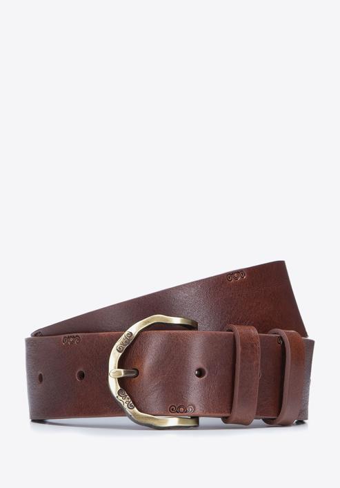 Women's leather embossed belt, brown, 93-8D-201-1-2XL, Photo 1