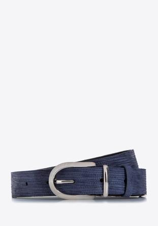 Women's textured velour leather belt, navy blue, 92-8D-310-7-L, Photo 1