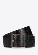 Women's wide croc-embossed leather belt, black, 95-8D-805-4-M, Photo 1