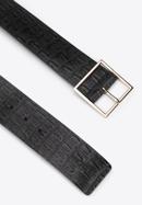 Women's wide croc-embossed leather belt, black, 95-8D-805-4-M, Photo 2