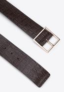 Women's wide croc-embossed leather belt, dark brown, 95-8D-805-1-S, Photo 2