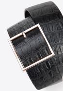 Women's wide croc-embossed leather belt, black, 95-8D-805-4-M, Photo 3