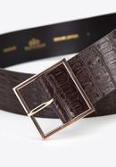 Women's wide croc-embossed leather belt, dark brown, 95-8D-805-4-XL, Photo 3