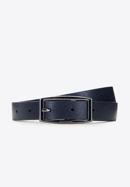 Women's reversible leather belt with rectangular buckle, navy blue-black, 91-8D-304-7-XL, Photo 1