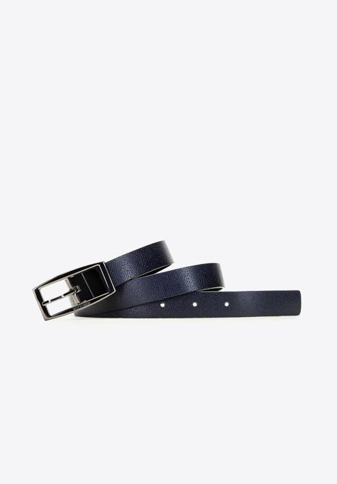 Women's reversible leather belt with rectangular buckle, navy blue-black, 91-8D-304-7-L, Photo 2