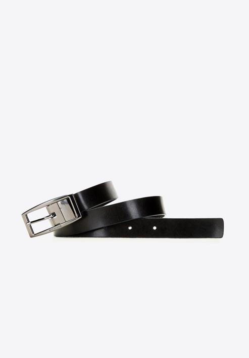 Women's reversible leather belt with rectangular buckle, navy blue-black, 91-8D-304-7-L, Photo 3