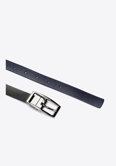 Women's reversible leather belt with rectangular buckle, navy blue-black, 91-8D-304-7-XL, Photo 4