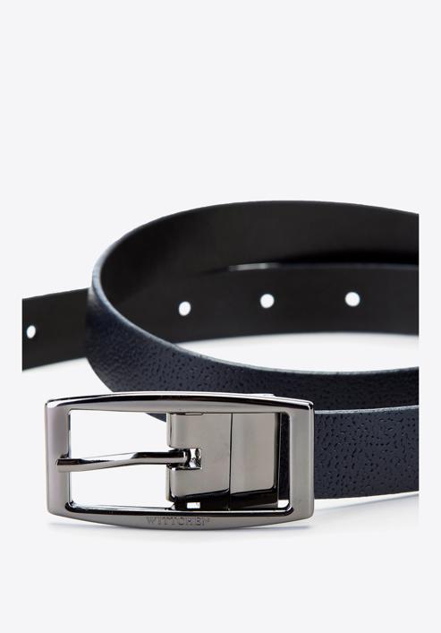 Women's reversible leather belt with rectangular buckle, navy blue-black, 91-8D-304-7-L, Photo 5