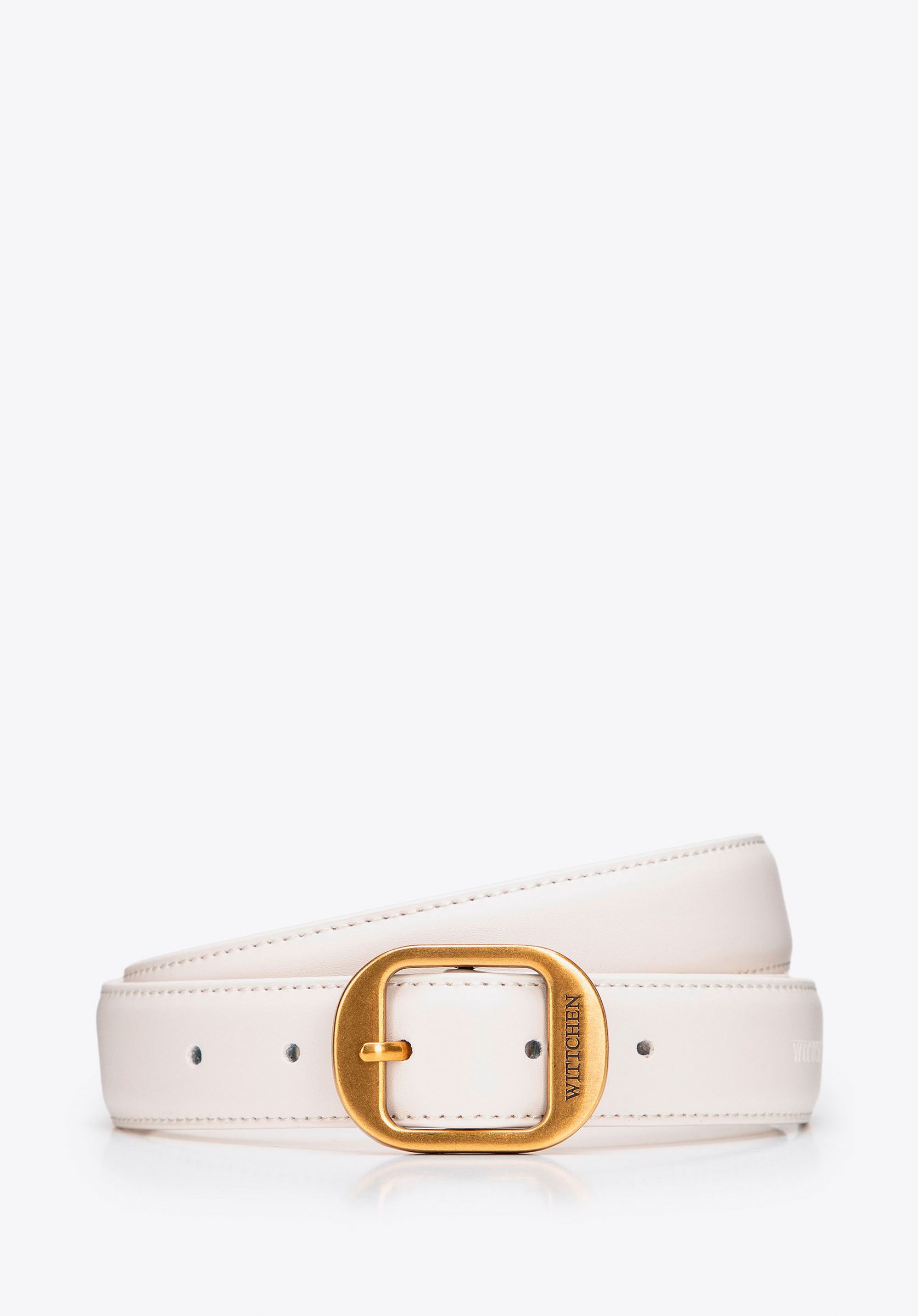 Damski pasek ze skóry naturalnej z zaokrągloną klamrą, kremowy, 102-8D-011-8-M, Zdjęcie 1