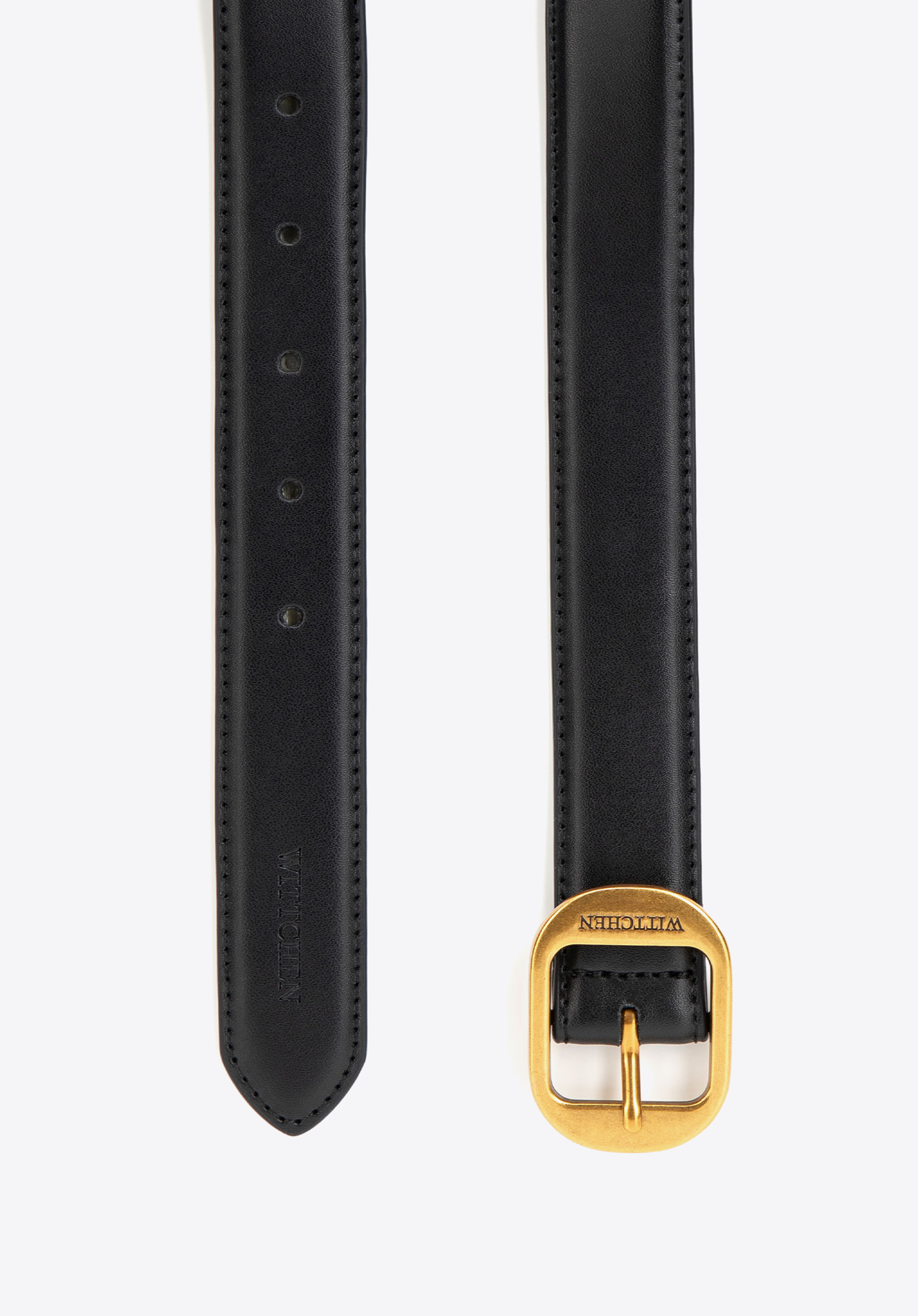 Damski pasek ze skóry naturalnej z zaokrągloną klamrą, czarny, 102-8D-011-1-L, Zdjęcie 1