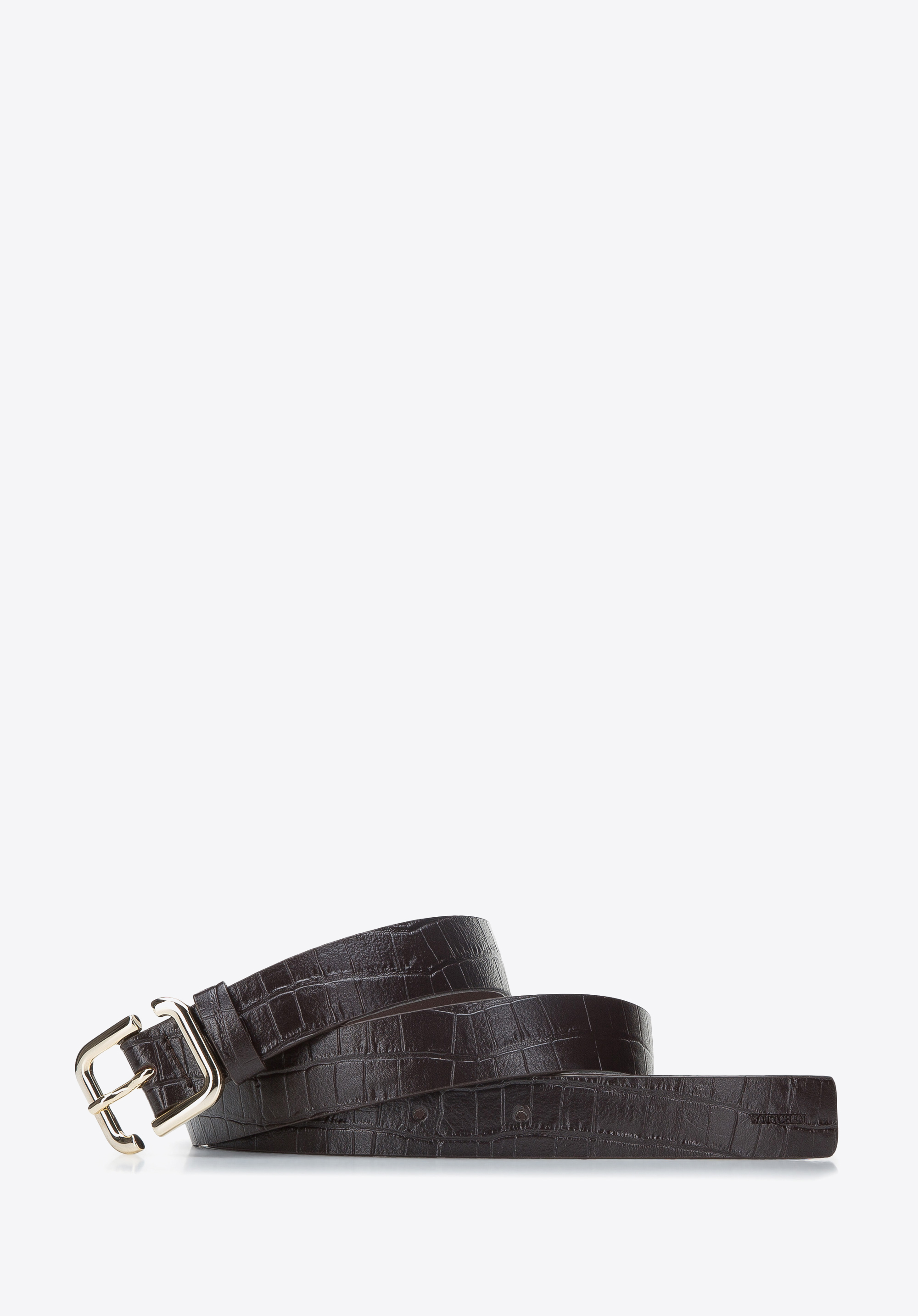 Damski pasek ze skóry o fakturze croco, ciemny brąz, 94-8D-901-5-XL, Zdjęcie 1