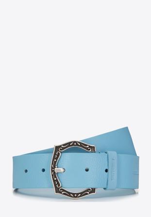 Women's leather belt with a retro buckle, sky blue, 98-8D-101-7-XL, Photo 1