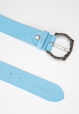 Women's leather belt with a retro buckle, sky blue, 98-8D-101-7-S, Photo 1