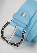 Women's leather belt with a retro buckle, sky blue, 98-8D-101-7-S, Photo 3