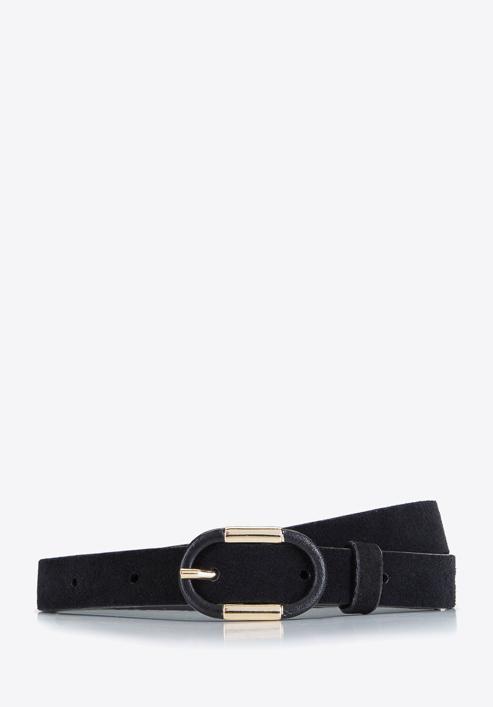 Skinny leather belt, black-gold, 92-8D-305-5Z-L, Photo 1