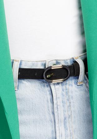 Skinny leather belt, black-gold, 92-8D-305-1Z-L, Photo 1