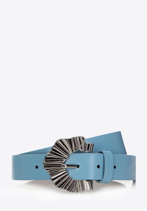Women's leather belt with a decorative buckle, blue, 98-8D-107-7-M, Photo 1