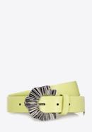 Women's leather belt with a decorative buckle, lime, 98-8D-107-L-S, Photo 1