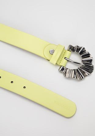 Women's leather belt with a decorative buckle, lime, 98-8D-107-L-M, Photo 1