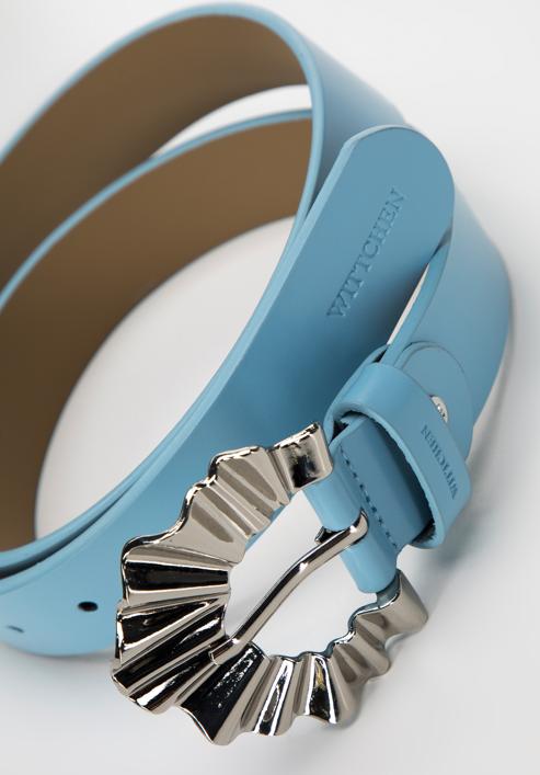 Women's leather belt with a decorative buckle, blue, 98-8D-107-7-M, Photo 3