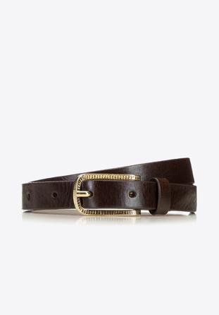 Women's leather belt with golden buckle, brown, 91-8D-307-4-M, Photo 1
