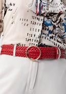 Women's braided leather belt with a round buckle, red, 98-8D-106-3-M, Photo 15
