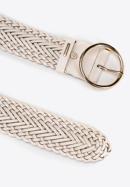 Women's braided leather belt with a round buckle, cream, 98-8D-106-3-XL, Photo 2