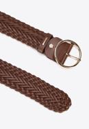 Women's braided leather belt with a round buckle, brown, 98-8D-106-0-XL, Photo 2