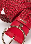 Women's braided leather belt with a round buckle, red, 98-8D-106-3-S, Photo 3