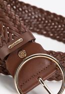 Women's braided leather belt with a round buckle, brown, 98-8D-106-4-XL, Photo 3