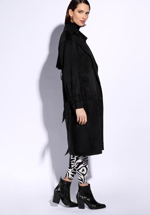 Women's double-breasted  trench coat, black, 96-9P-107-1-L, Photo 2