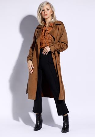 Women's double-breasted  trench coat, brown, 96-9P-107-5-L, Photo 1