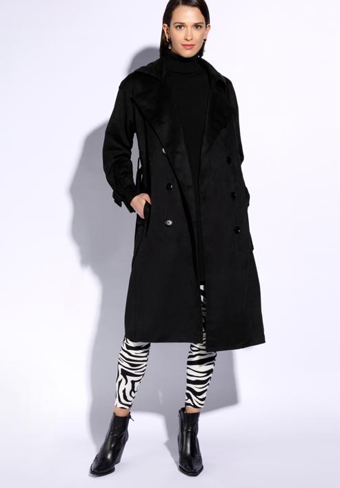 Women's double-breasted  trench coat, black, 96-9P-107-1-M, Photo 3