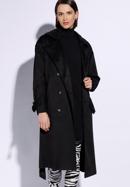 Damski płaszcz dwurzędowy z przeszyciami, czarny, 96-9P-107-1-XL, Zdjęcie 4