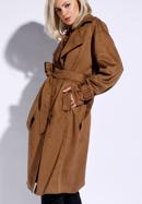 Damski płaszcz dwurzędowy z przeszyciami, brązowy, 96-9P-107-5-M, Zdjęcie 4