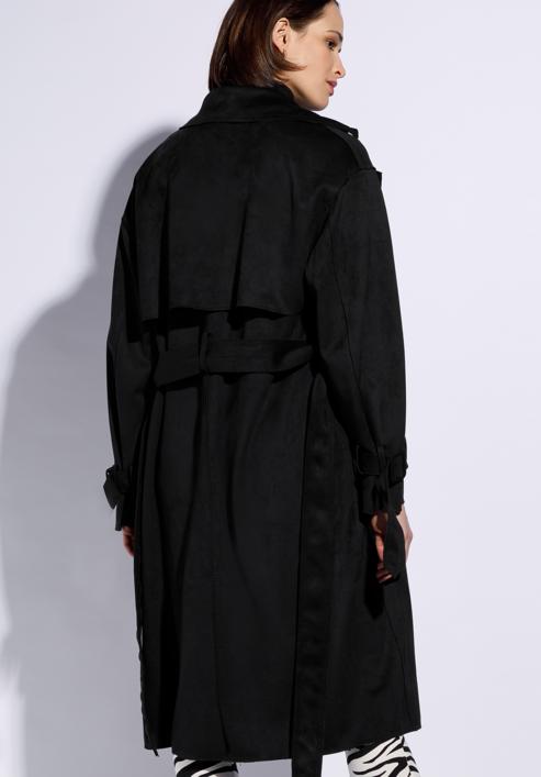Damski płaszcz dwurzędowy z przeszyciami, czarny, 96-9P-107-1-XL, Zdjęcie 5