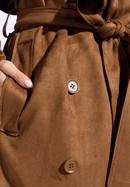 Damski płaszcz dwurzędowy z przeszyciami, brązowy, 96-9P-107-5-M, Zdjęcie 7