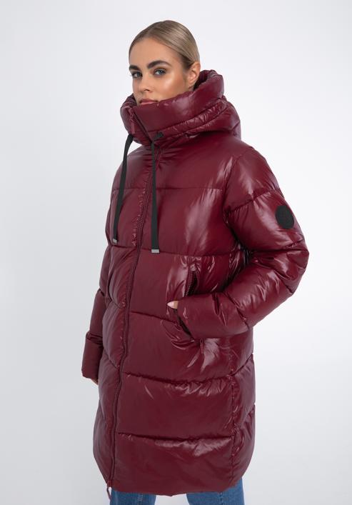 Damski płaszcz pikowany oversizowy, czerwony, 97-9D-403-Z-XS, Zdjęcie 1