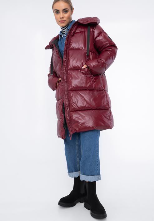Damski płaszcz pikowany oversizowy, czerwony, 97-9D-403-1-XL, Zdjęcie 2