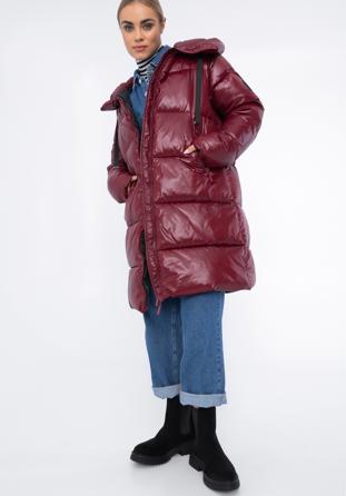 Damski płaszcz pikowany oversizowy, czerwony, 97-9D-403-3-XS, Zdjęcie 1