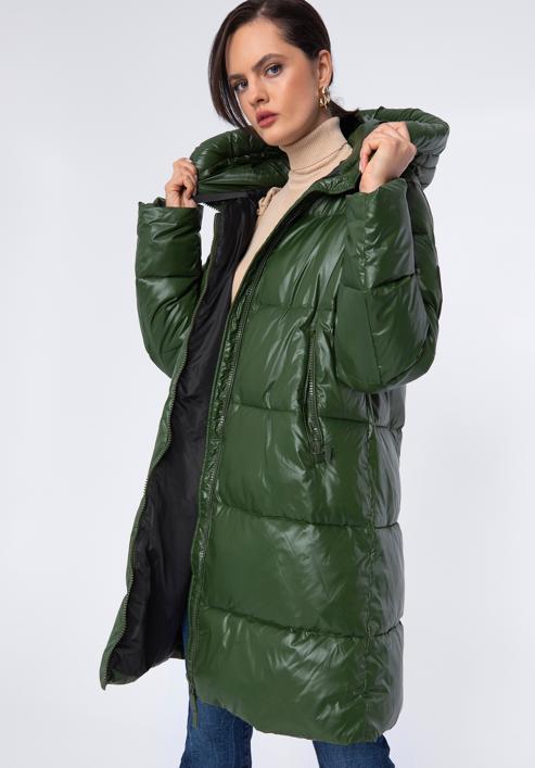 Damski płaszcz pikowany oversizowy, zielony, 97-9D-403-1-XL, Zdjęcie 3
