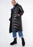 Damski płaszcz pikowany z nylonu długi, czarny, 97-9D-406-Z-M, Zdjęcie 1