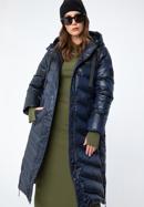 Damski płaszcz pikowany z nylonu długi, granatowo-czarny, 97-9D-406-Z-2XL, Zdjęcie 1