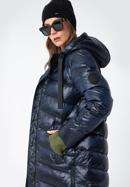 Damski płaszcz pikowany z nylonu długi, granatowo-czarny, 97-9D-406-N-L, Zdjęcie 3